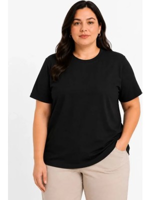 Meks Battal Big Size Basic Tişört Bisiklet Yaka Rahat Kalıp T-Shirt - Siyah