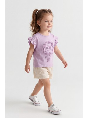 Joy Kids Kız Çocuk %100 Pamuk Oversize Stil Takım (3-6yaş) (Lila-Krem)