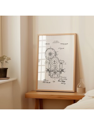 Pegziz Motor Patent Teknik Çizimi Tablosu Otomobil Duvar Dekor Tablo