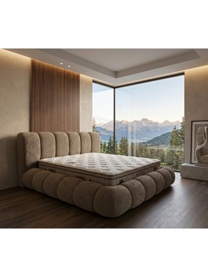 Mobilya Stant Most Piatto Premium Bazalı Karyola Kahverengi Bukle Kumaş 180X200 Cm. Yatak Içindir (Evinize Teslim)