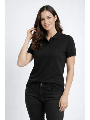 Meks Pike Kumaş Düğmeli Yaka Regular Rahat Günlük Kısa Kol Tişört T-Shirt - Siyah