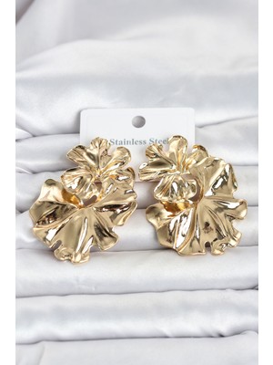 Renklime 316L Çelik Gold Renk Lotus Model Kadın Küpe - Lisinya