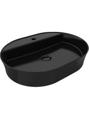 Bocchı Bocchi Sottile Slim Line Batarya Bankli Oval Lavabo 60X45CM. Parlak Si̇yah - 1600-005-0126