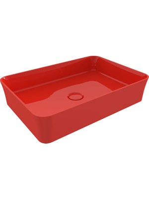 Bocchı Bocchi Sottile Slim Line Tezgah Üstü Di̇kdörtgen 55X38CM. Lavabo - Parlak Kirmizi - 1476-019-0125
