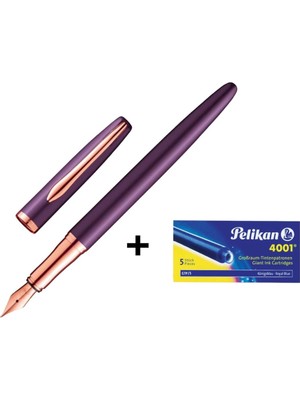 Pelikan Jazz Noble Dolma Kalem M Uç Mor  & 5'li Dev Kartuş