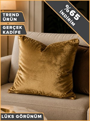 Perle Koyu Altın Parlak Kadife Dekoratif Kırlent Kılıfı Modern Şık Yumuşak Dokulu