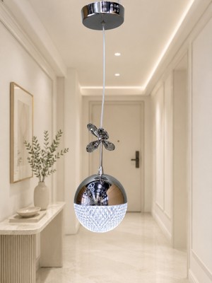 Trend Rose Tekli Desenli Top Krom 3 Renk Modlu Kristal Desen Taşlı Ledli Sarkıt Avize