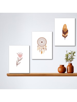 Tilki Dünyası 3'lü Bohem Kanvas Tablo Seti 9 - Modern Boho Duvar Dekoru - Geometrik ve Modern Çizgili 3 Parça Tablo