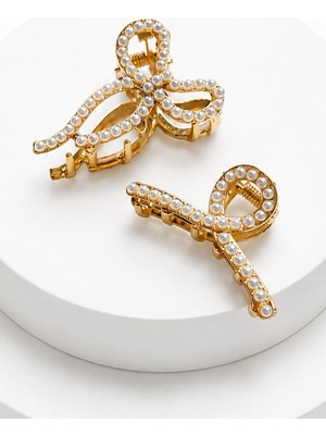 New Obsessions 4 cm Metal Inci Dekorlu Fiyonk ve Damla Mandal Toka