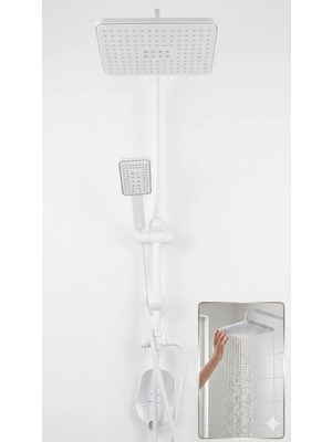 Kayatex Online Modern Beyaz Full Set Robot Duş Sistemi - Paslanmaz Çelik Borulu Kare Banyo Duş Takımı