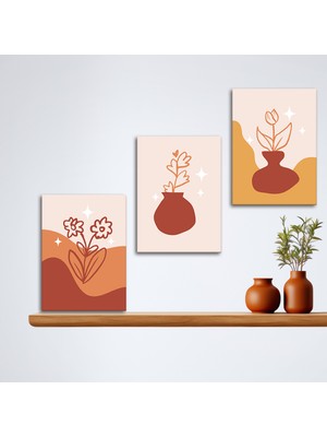 Tilki Dünyası 3'lü Bohem Kanvas Tablo Seti 8 - Modern Boho Duvar Dekoru - Geometrik ve Modern Çizgili 3 Parça Tablo