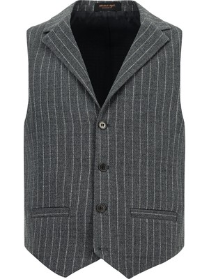 Abdullah Kiğılı Slim Fit Dar Kesim Yünlü Çizgili Kruvaze Klasik Yelek