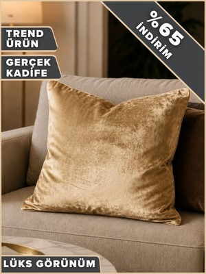 Perle Altın Rengi Parlak Kadife Dekoratif Kırlent Kılıfı Modern Şık Yumuşak Dokulu