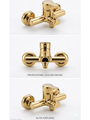 Kayatex Online Premium Gold Serisi Banyo Musluk Bataryası - Parlak Altın Renk Duş Bataryası