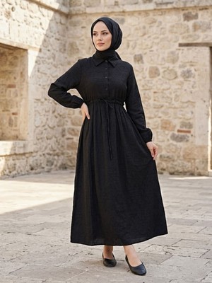Miostil Beli Tünelli Elbise-Siyah