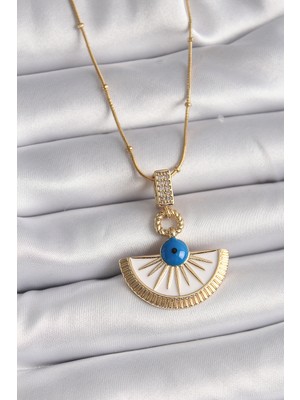 316L Çelik Gold Renk Zincir Zirkon Taş Detaylı Nazar Boncuk Göz Model Kadın Kolye - Lisinya