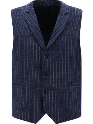 Abdullah Kiğılı Slim Fit Dar Kesim Yünlü Çizgili Kruvaze Klasik Yelek