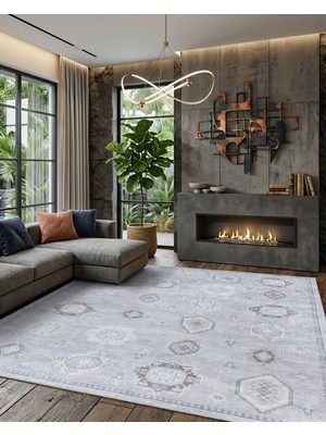 Pera Halı Serpiştirilmiş Geometrik Motifli Gri Etnik Halı - AR0998GG