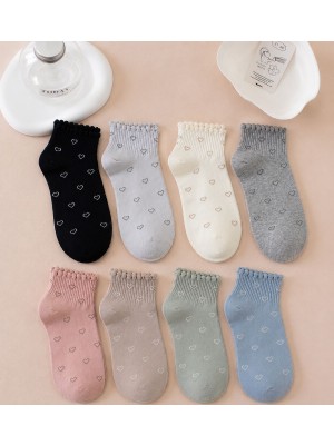 Sky Socks 8' Li Kalp Desenli Lastik Detaylı Bayan Patik Çorap Seti