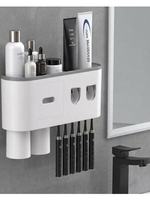 Datatek Çok Fonksiyonlu Diş Fırçası Tutucu Otomatik Dispenser Bardaklı Organizer - Lisinya