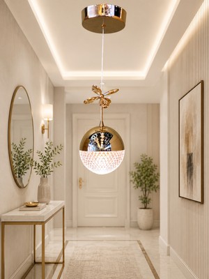 Trend Rose Tekli Desenli Top Rose Gold 3 Renk Modlu Kristal Desen Taşlı Ledli Sarkıt Avize