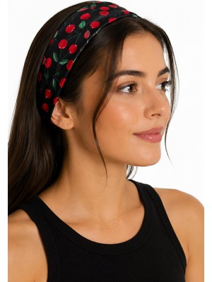 New Obsessions 2 Adet Kiraz Desenli Siyahlı Jersey Saç Bandı