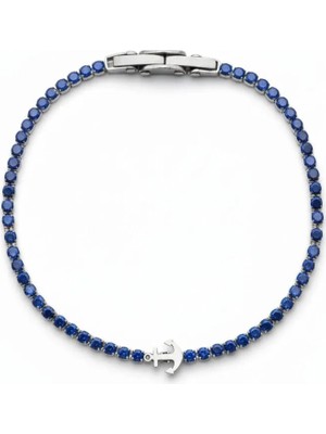 HERİF Erkek Lacivert Zirkon Taşlı Çapa Motif Çelik Bileklik