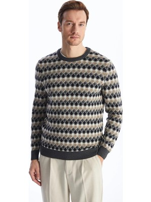 LC Waikiki Bisiklet Yaka Uzun Kollu Baklava Desenli Erkek Triko Kazak  (W4)
