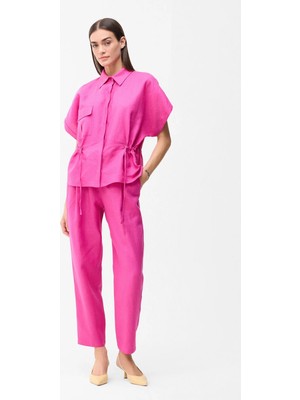 Love My Body  Keten Beli Lastikli Pantolon Fuşya 153L9438002