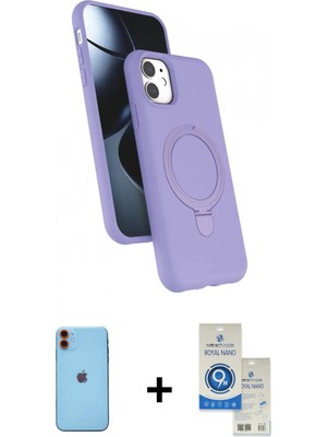 Marsilyan™- iPhone 11 Kılıf Iz Işık Koleksiyonu - Şeffaf Royal Nano Ekran Koruyucu + Neon Fosforlu Kamera Lens - Tu