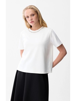 Love My Body  Taş Detaylı T-Shirt Kemik 175LO037000