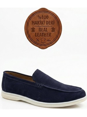 Ebrus Trend ET0252 %100 İçi Dışı Hakiki Deri Erkek Lacivert Süet Casual Loafer Termo Taban Ayakkabı