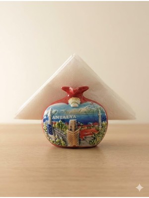 Peçetelik Nar Figürlü Antalya Temalı – Dekoratif Seramik Masa Üstü Peçetelik 9X10 cm Hediyelik Ev Dekoru