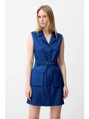 adL Kemerli Cep Detaylı Rayon Elbise Lacivert 12443373003