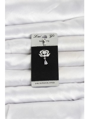 AyrStore Buğz 316L Cerrahi Çelik Zirkon Taşlı Kanatlı Model Göbek Piercing