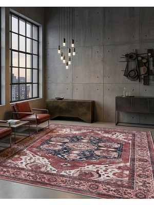 Pera Halı Otantik Madalyon Desenli Kırmızı Eskitme Halı - AR1005RR