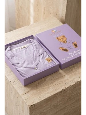 Bony Socks Kadın Teddy Desenli Kutulu Lila Pijama Takımı