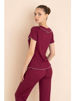 Çağrı Homewear Fransız Yaka Fiyonklu Gipeli Pijama Takımı