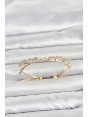 AyrStore Buğz Pirinç Gold Renk Baget Zirkon Taşlı Kadın Bileklik