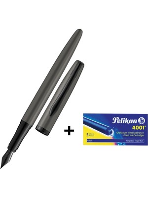 Pelikan Jazz Noble Dolma Kalem M Uç Antrasit  & 5'li Dev Kartuş