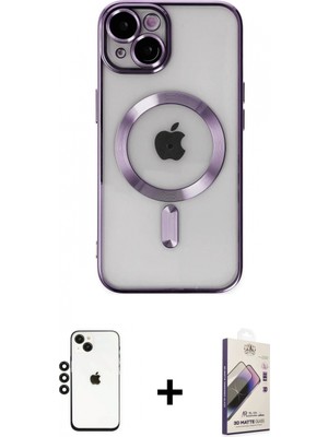 Marsilyan™- iPhone 14 Kılıf Nova Işık Özel Seri - Siyah Bilvis 3D Mat Cam Ekran Koruyucu + Shine Kamera Lens - Sh