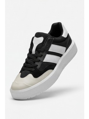 Liarca Urban-Strike Hybrid Siyah Beyaz Unisex Sneaker - Kontrast Renk Bloklu, Yüksek Tutuşlu Dalgalı Tabanlı ve Nefes Alabilen File Detaylı Günlük Spor Ayakkabı