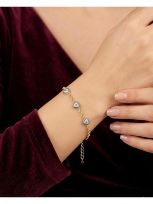 Melisa Takı & Aksesuar 14K Gold Renk Xuping Kalp Nazar Taşlı Bileklik 21CM