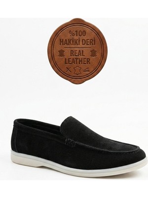 Ebrus Trend ET0252 %100 İçi Dışı Hakiki Deri Erkek Siyah Süet Casual Loafer Termo Taban Ayakkabı