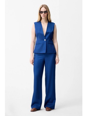 adL  Rayon Cepli Bol Paça Pantolon Lacivert 15344739003