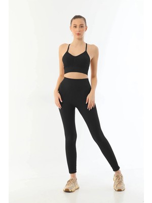Nemere Angel Siyah Mı Emay 3921 Soft Seamless Ripli Tayt Yoga Takımı