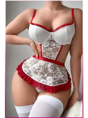 Marsilyan Beyaz Balenli Seksi Hizmetçi Kostüm