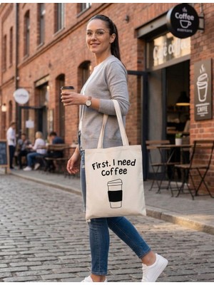 Moonpiece Collection Fırst I Need Coffee Baskılı Hambez Omuz Çantası