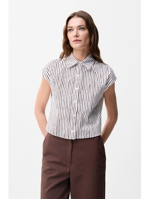 adL Çizgili Poplin Gömlek Kemik 13044813002