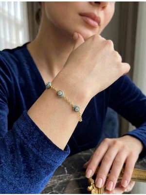 Melisa Takı & Aksesuar 14K Gold Renk Xuping Yuvarlak Nazar Taşlı Bileklik 20CM